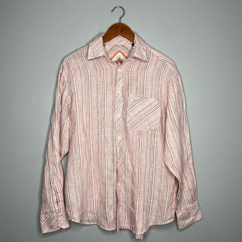 Bugatchi Uomo Striped Linen Button Front Shirt M